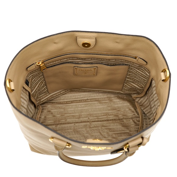 Prada Tote Large Shopping Shoulder Bag Vitello Phenix Beige Leather 1BG865 New - Picture 6 of 7